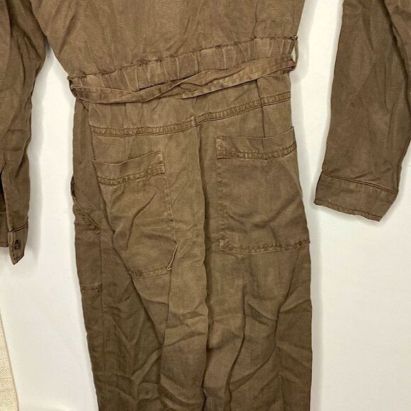 𝅺🌷 Bella Dahl🌷Soft Long Button Up Tie Waist Jumpsuit Romper Khaki Green - Picture 8 of 10
